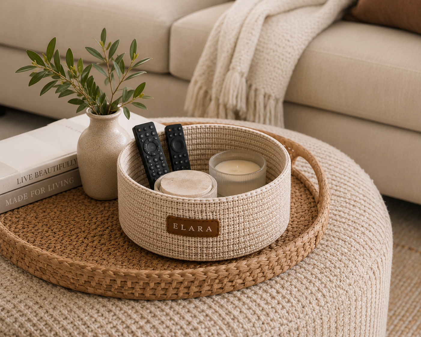 ELARA Coffee Table Catch-All Basket