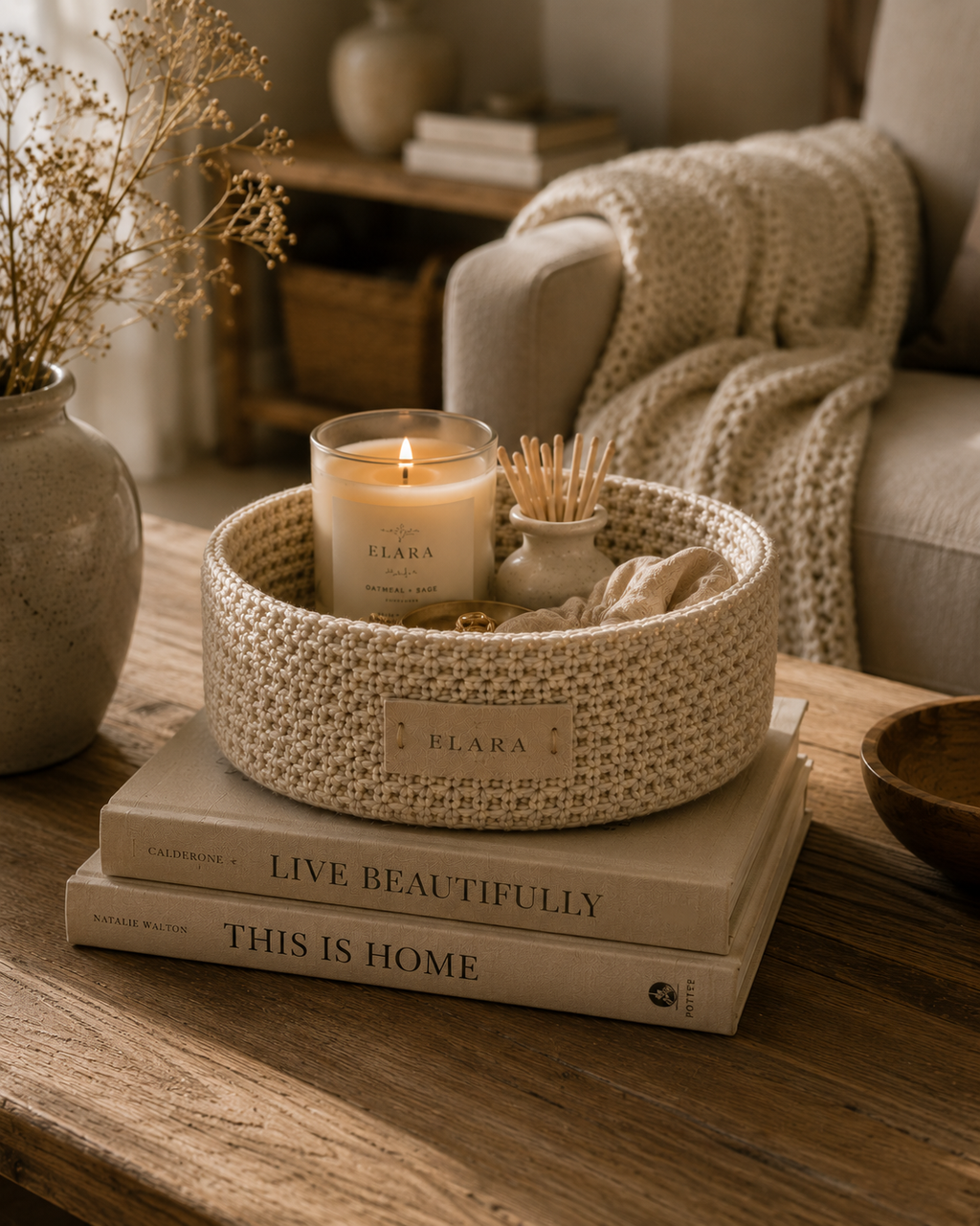 ELARA Handmade Oatmeal Catch-All Basket
