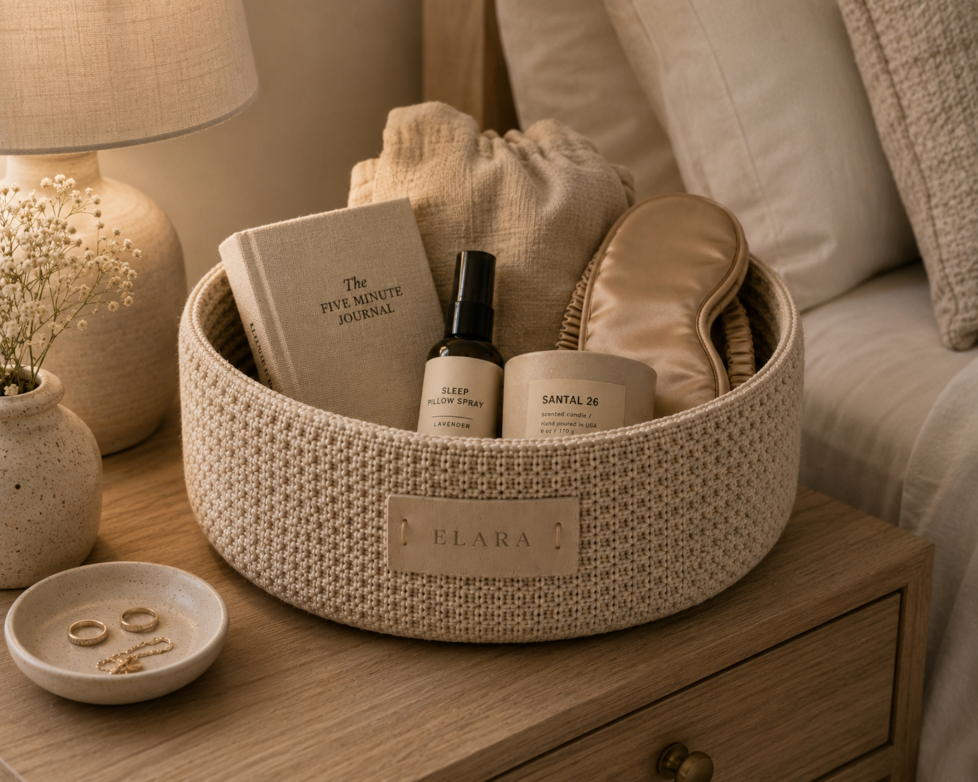 ELARA Handmade Oatmeal Medium Catch-All Basket
