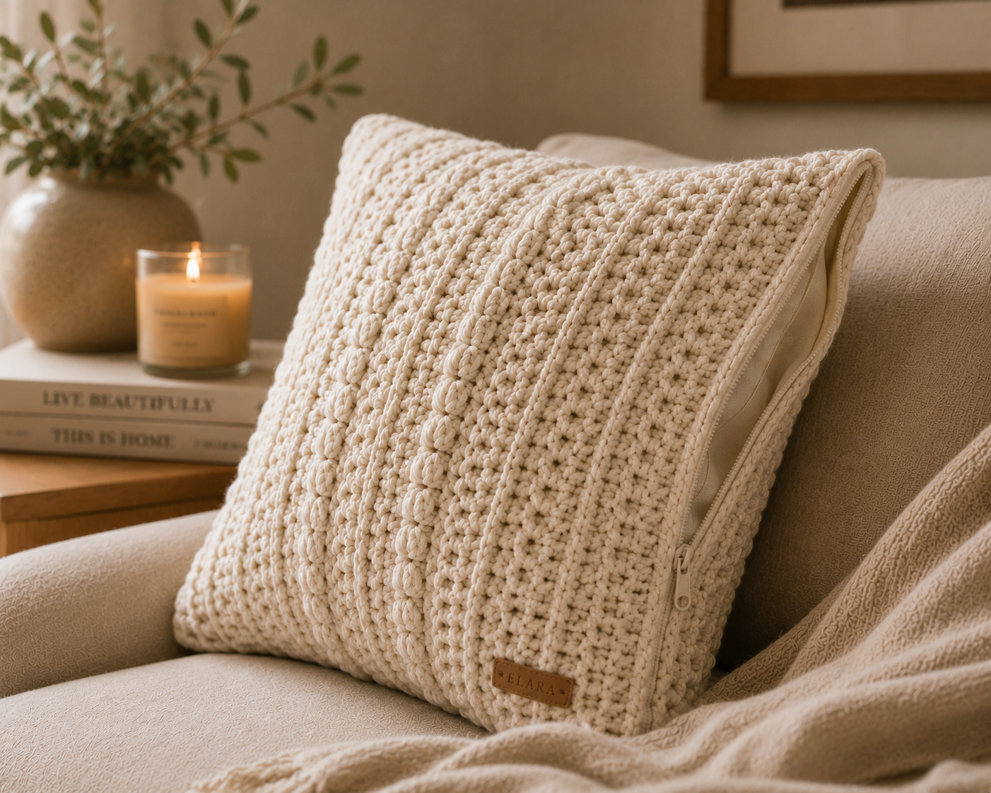 ELARA Handmade Textured Throw Pillow Cover