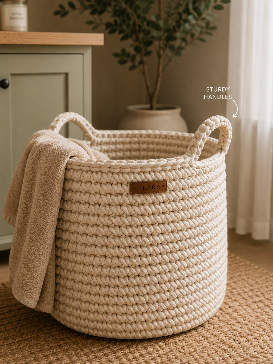 ELARA Handmade Soft Oatmeal Laundry Basket