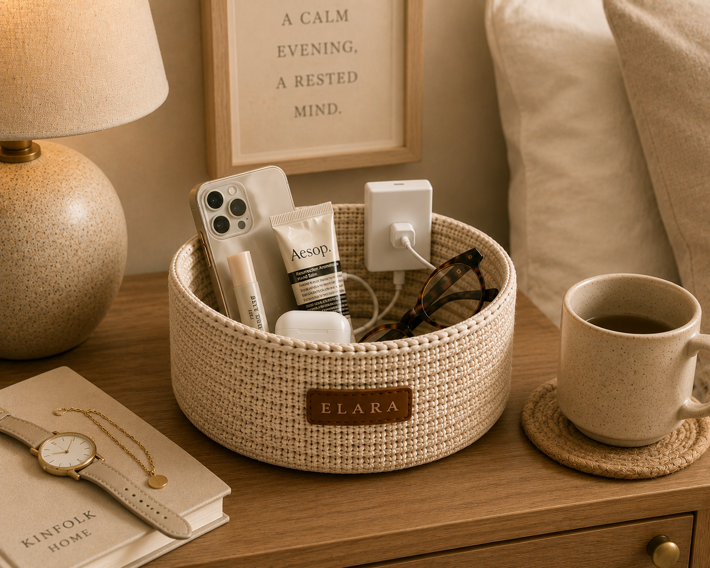 ELARA Bedside Essentials Basket