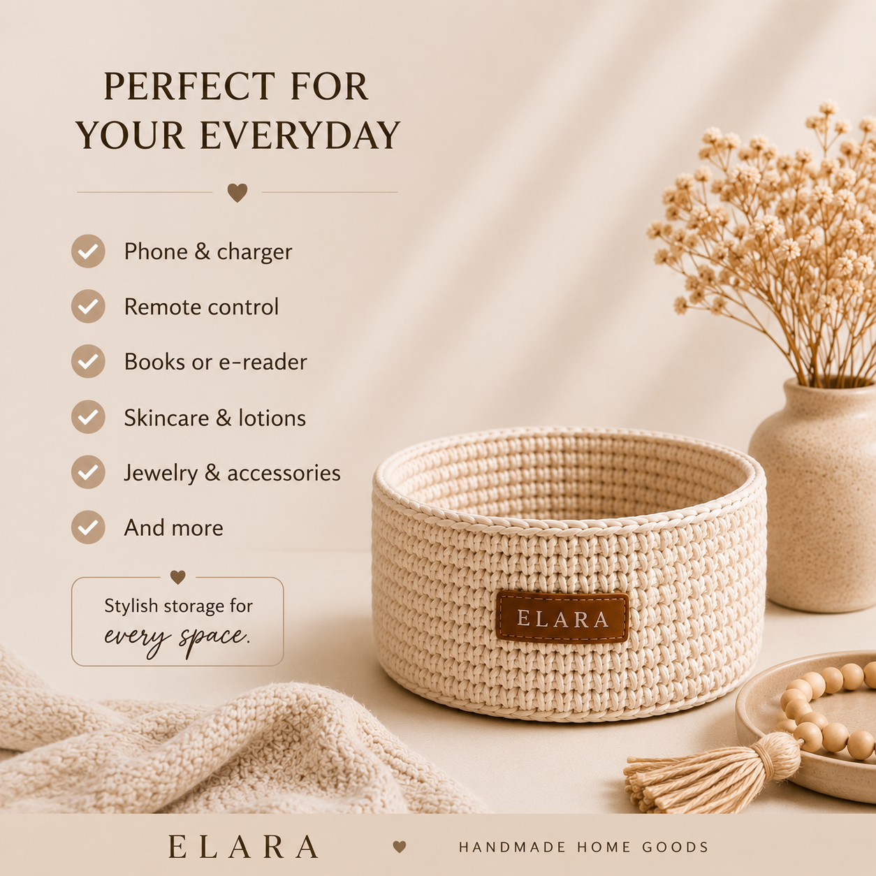 ELARA Bedside Essentials Basket