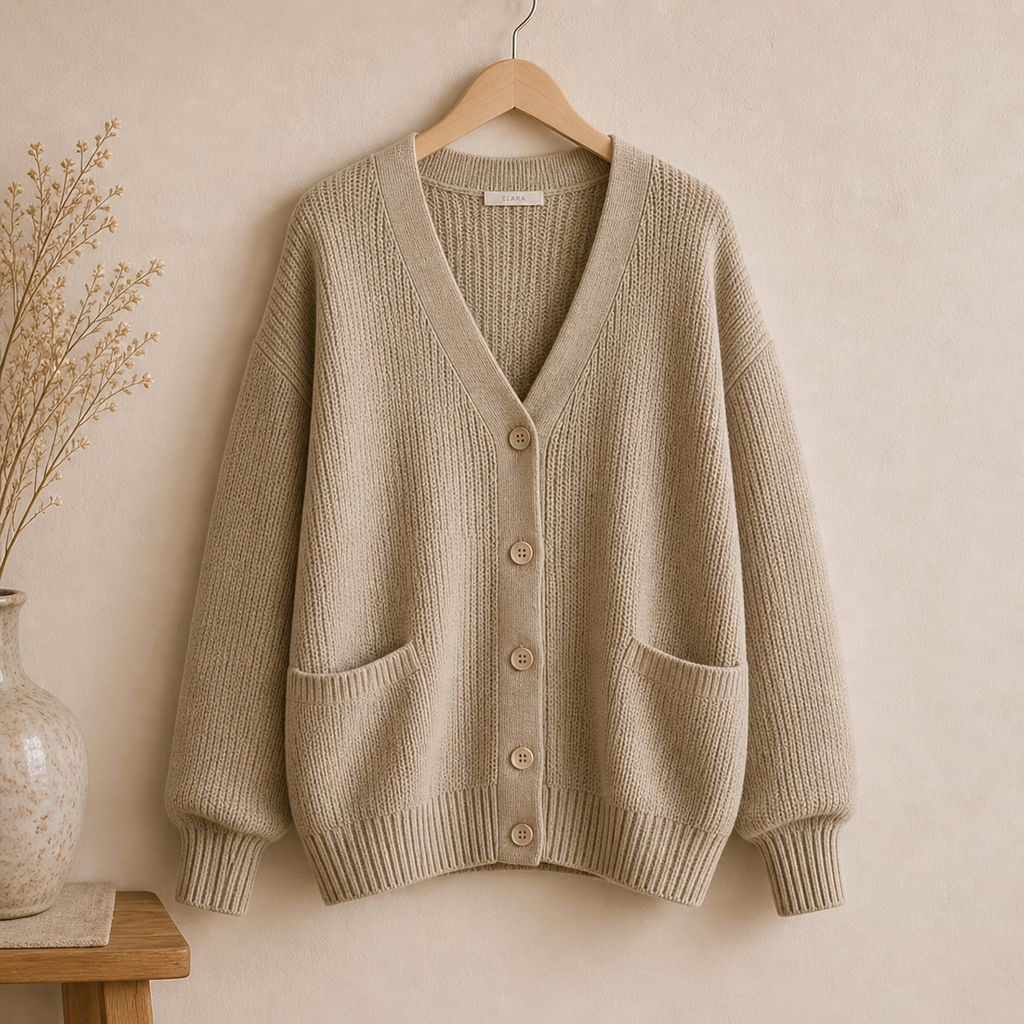 ELARA Cozy Knit Cardigan – Soft Neutral Button-Up Sweater