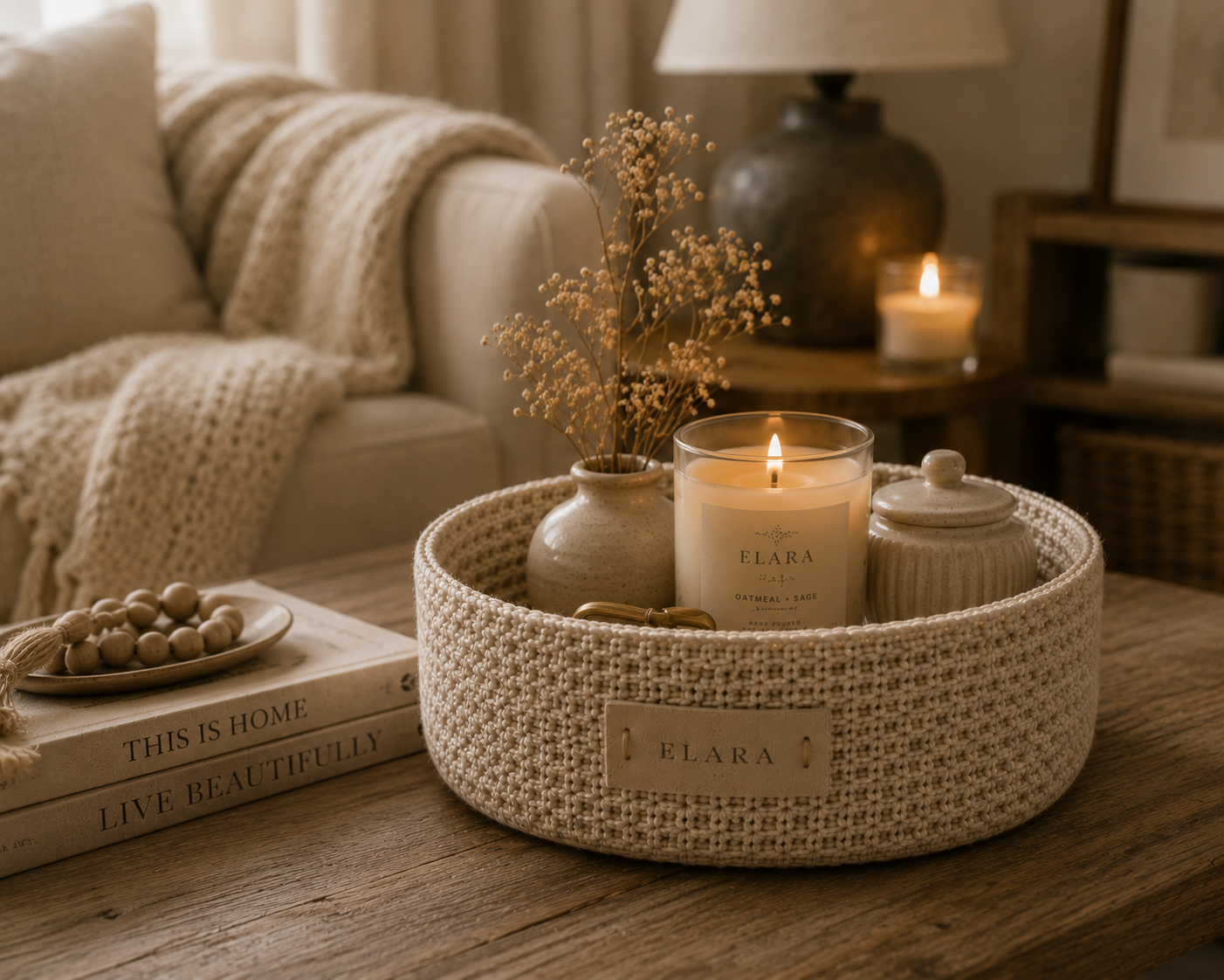 ELARA Handmade Oatmeal Catch-All Basket