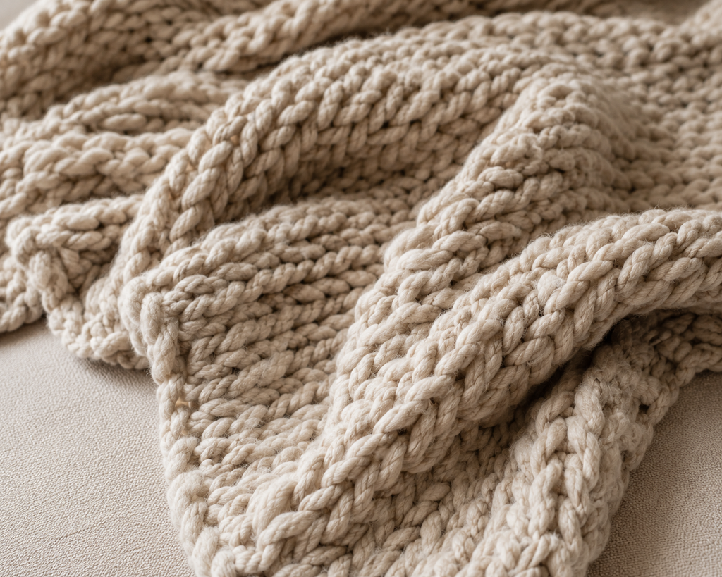 ELARA Handmade Oatmeal Chunky Knit Throw