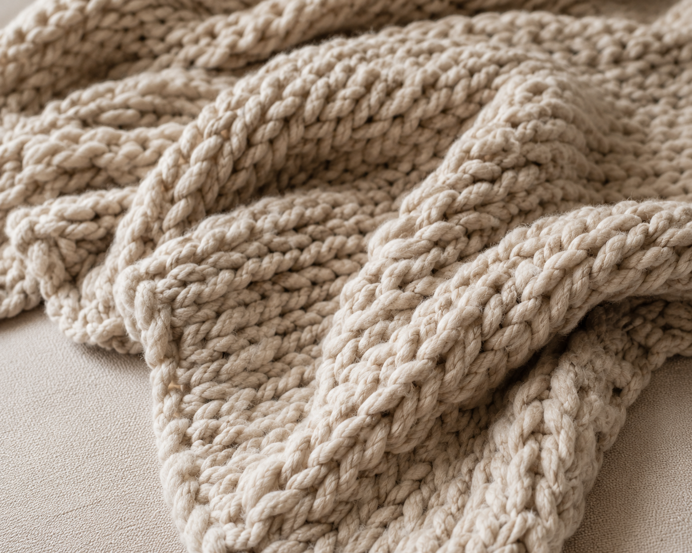 ELARA Handmade Oatmeal Chunky Knit Throw