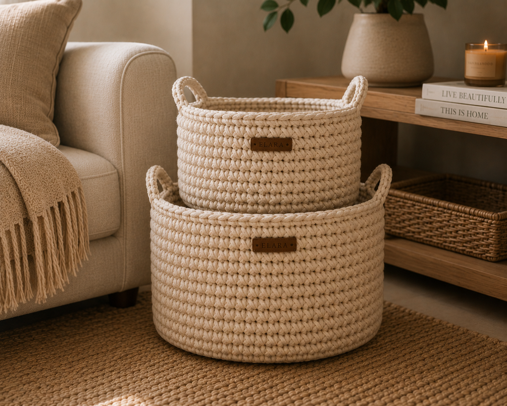 ELARA Handmade Cozy Cream Storage Basket