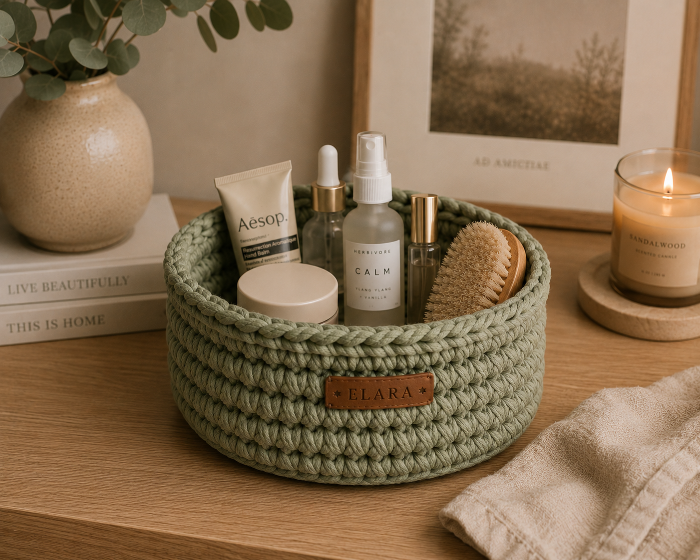 ELARA Handmade Soft Sage Catch-All Basket