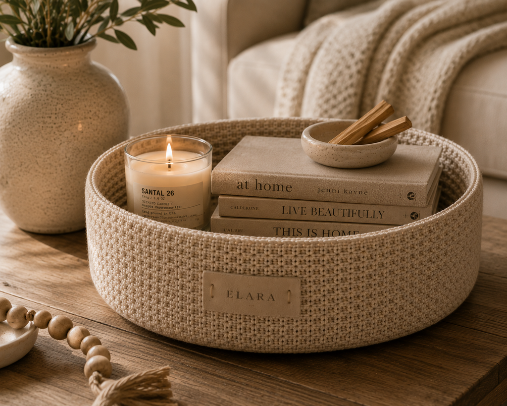 ELARA Handmade Oatmeal Medium Catch-All Basket