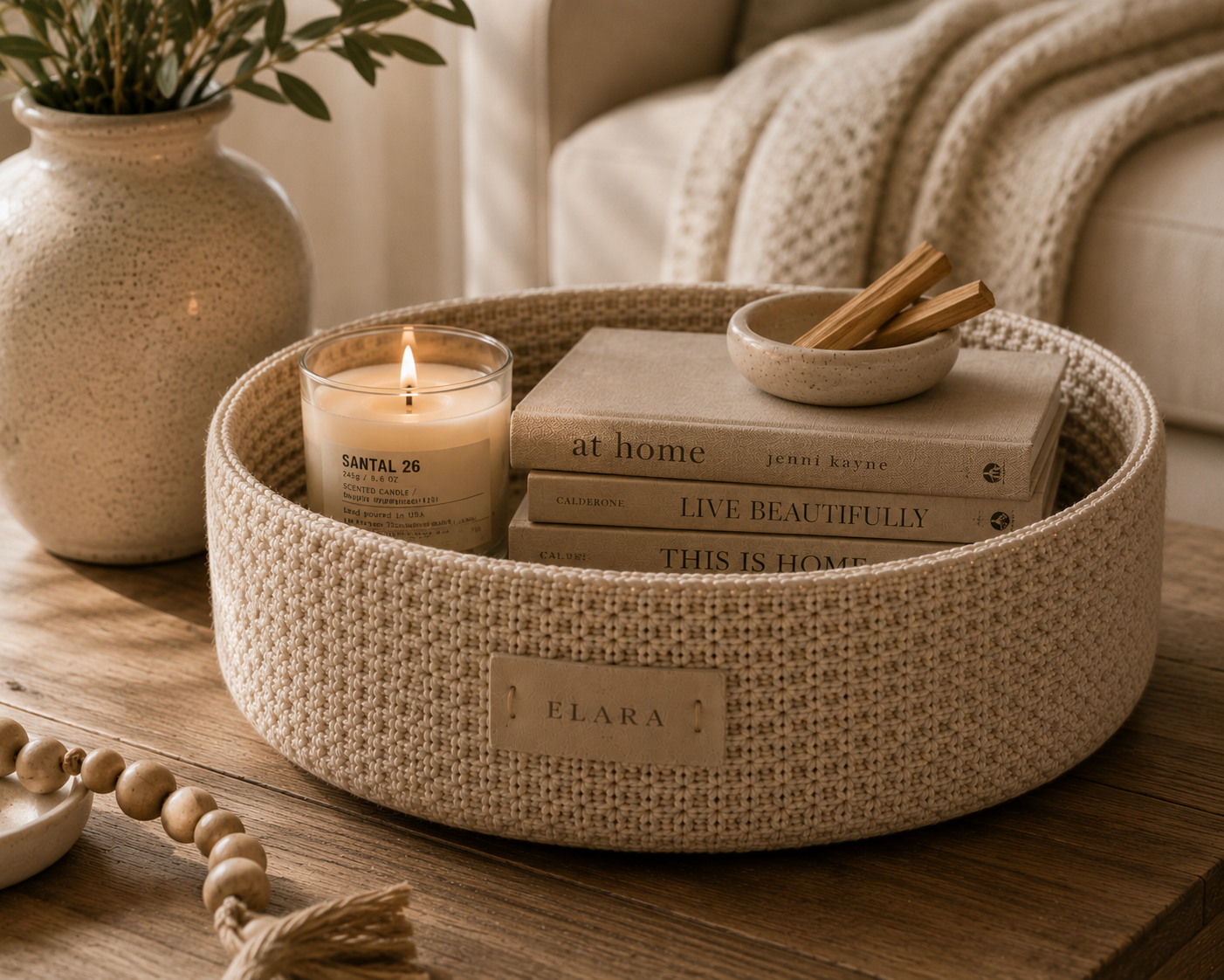 ELARA Handmade Oatmeal Medium Catch-All Basket