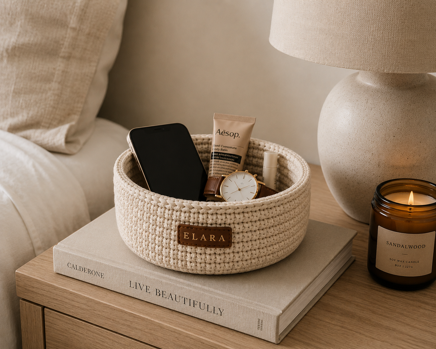 ELARA Oatmeal Catch-All Basket