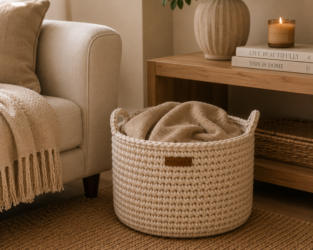 ELARA Handmade Cozy Cream Storage Basket