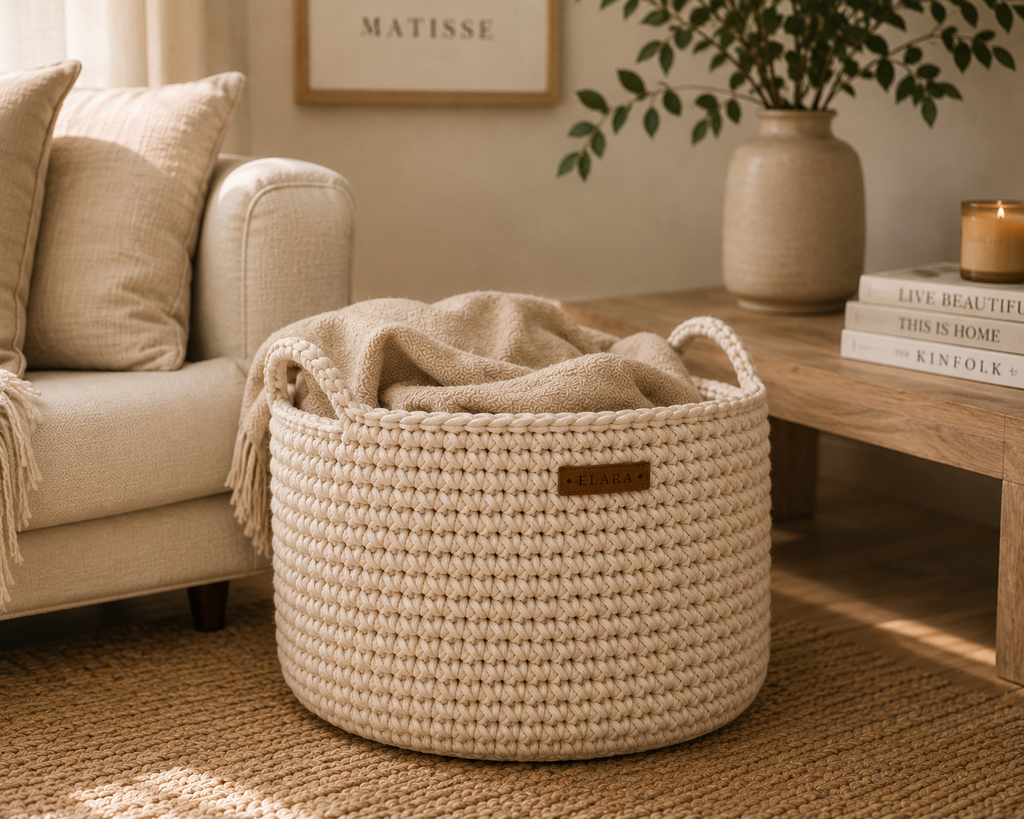 ELARA Handmade Cozy Cream Storage Basket