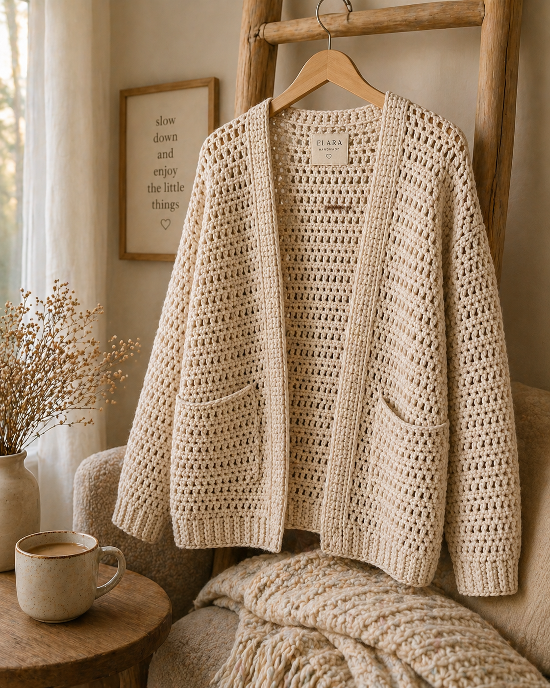 ELARA Handmade Crochet Cardigan – Cozy Lightweight Knit Layer