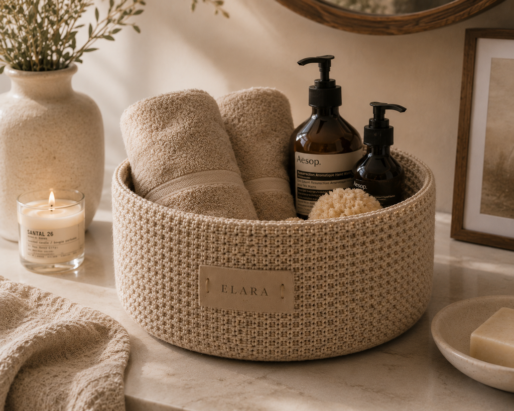 ELARA Handmade Oatmeal Medium Catch-All Basket
