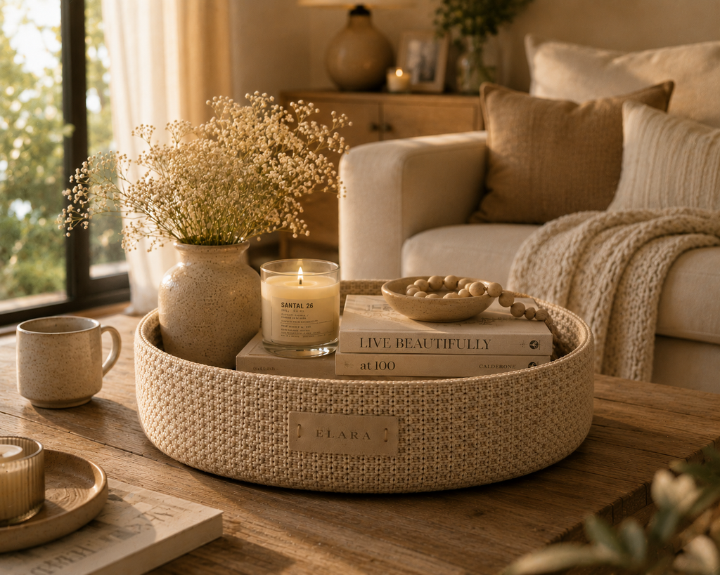 ELARA Handmade Oatmeal Medium Catch-All Basket