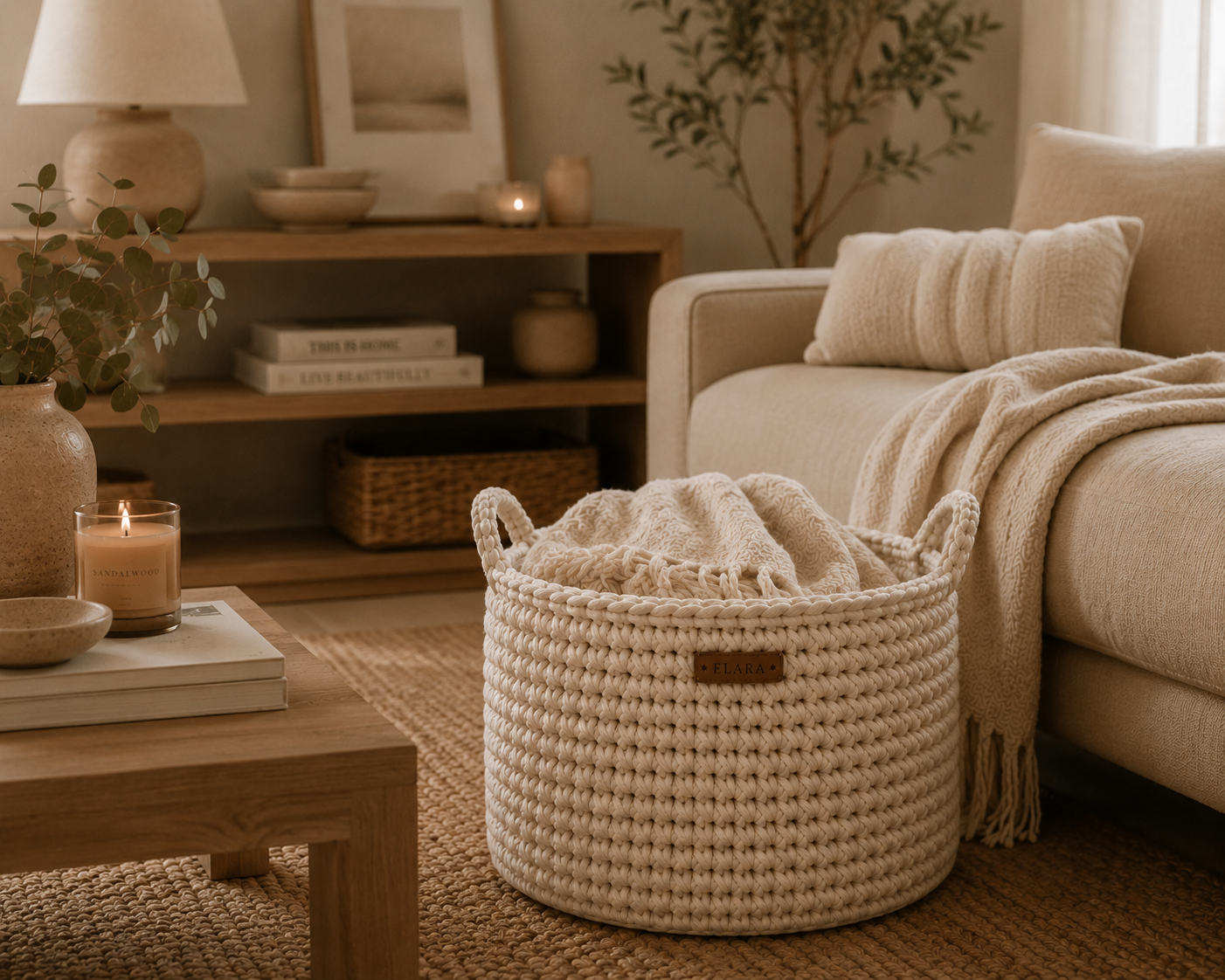 ELARA Handmade Cozy Cream Storage Basket