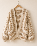 ELARA Handmade Hexagon Crochet Cardigan - Cozy Chunky Knit Layer