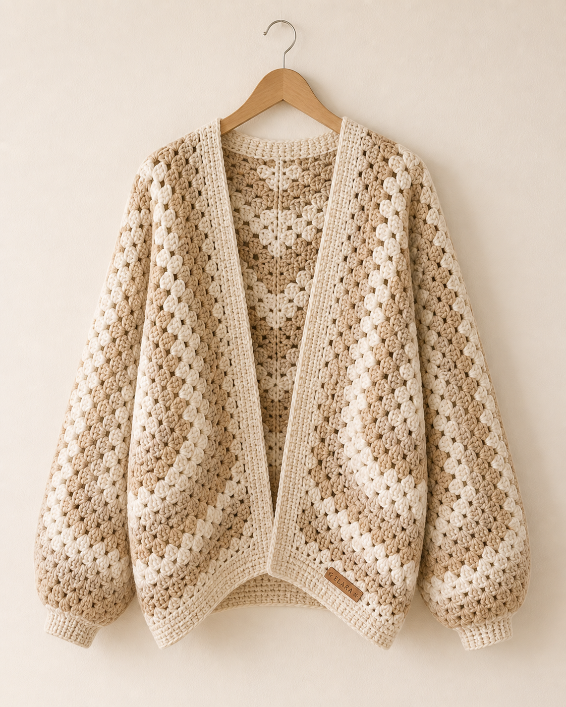 ELARA Handmade Hexagon Crochet Cardigan - Cozy Chunky Knit Layer