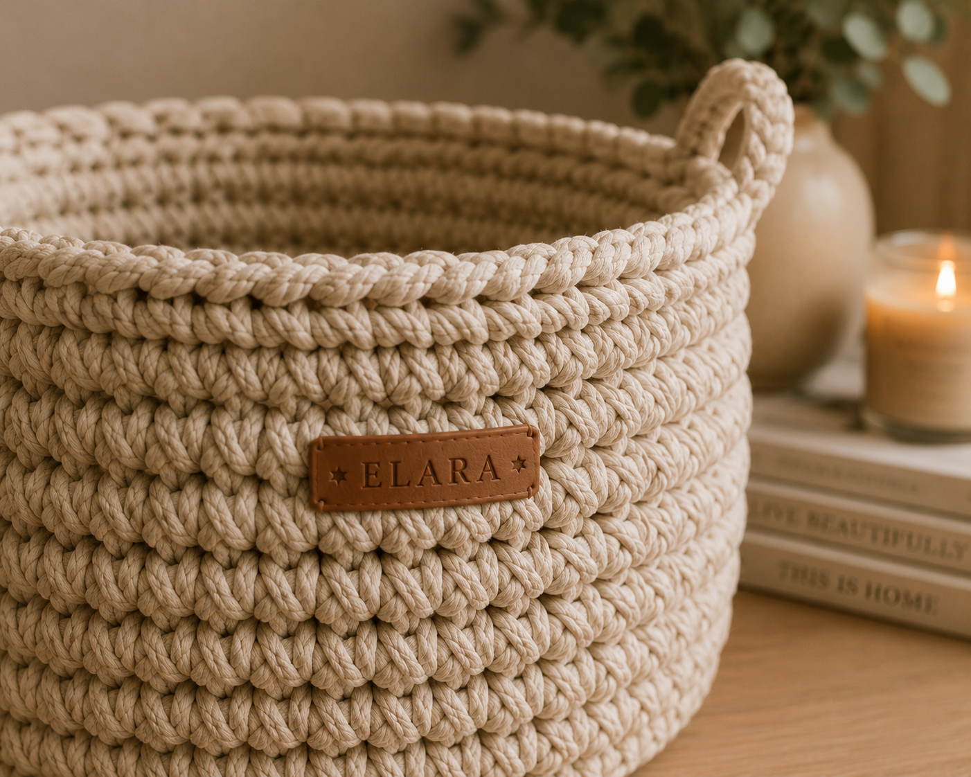 ELARA Handmade Neutral Knit Blanket Basket