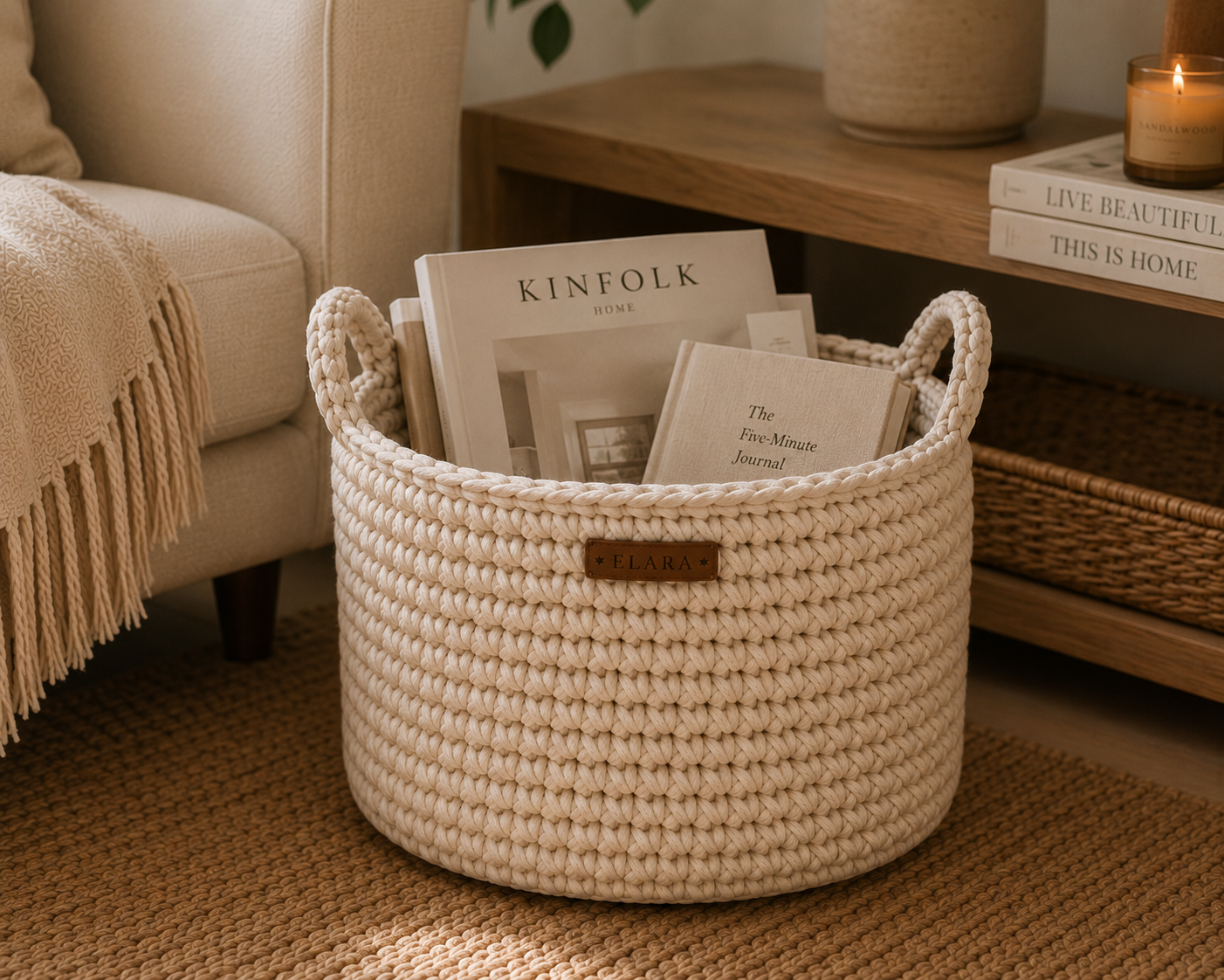ELARA Handmade Cozy Cream Storage Basket