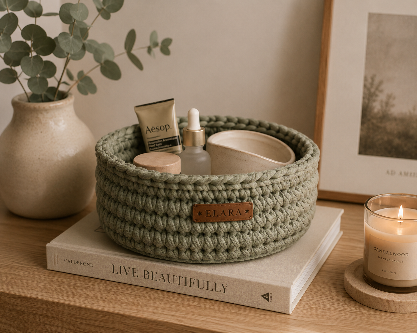 ELARA Handmade Soft Sage Catch-All Basket