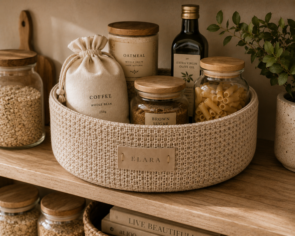 ELARA Handmade Oatmeal Medium Catch-All Basket