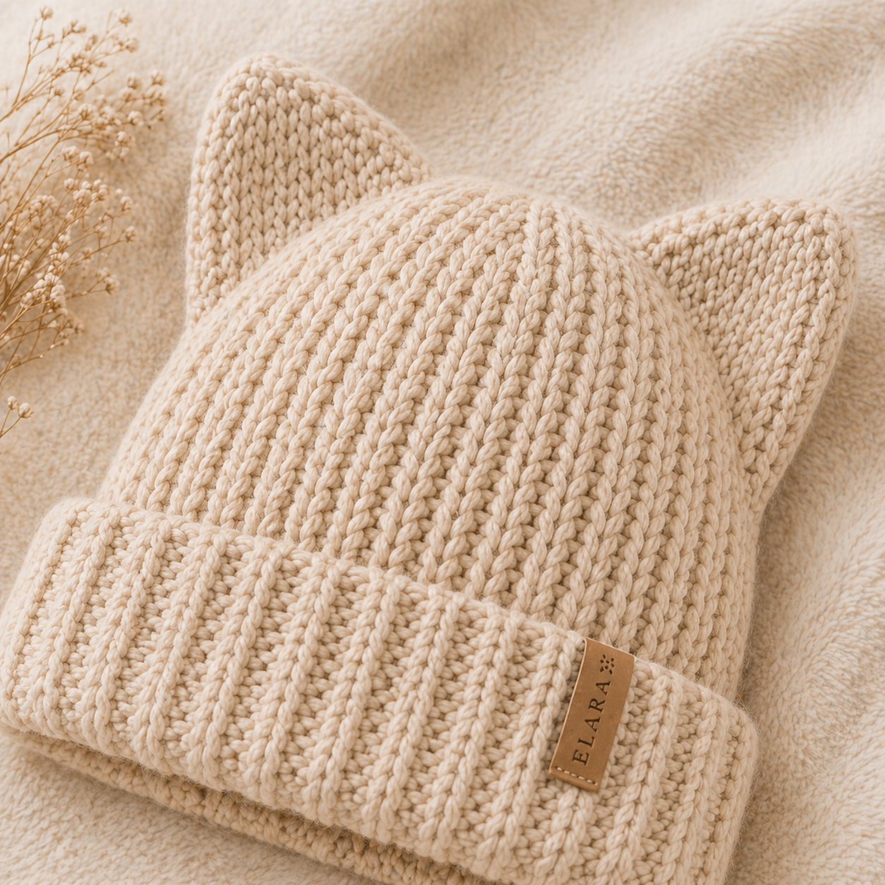 ELARA Handmade Cat Ear Beanie – Cozy Knit Winter Hat