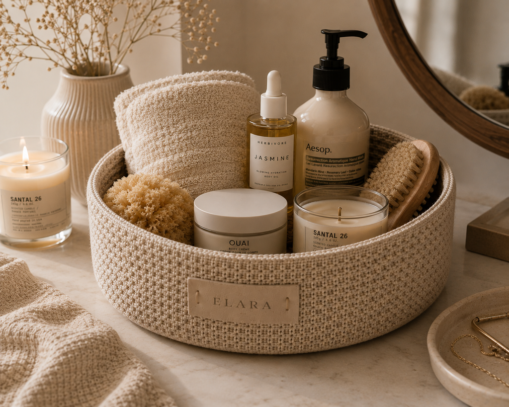 ELARA Handmade Oatmeal Medium Catch-All Basket