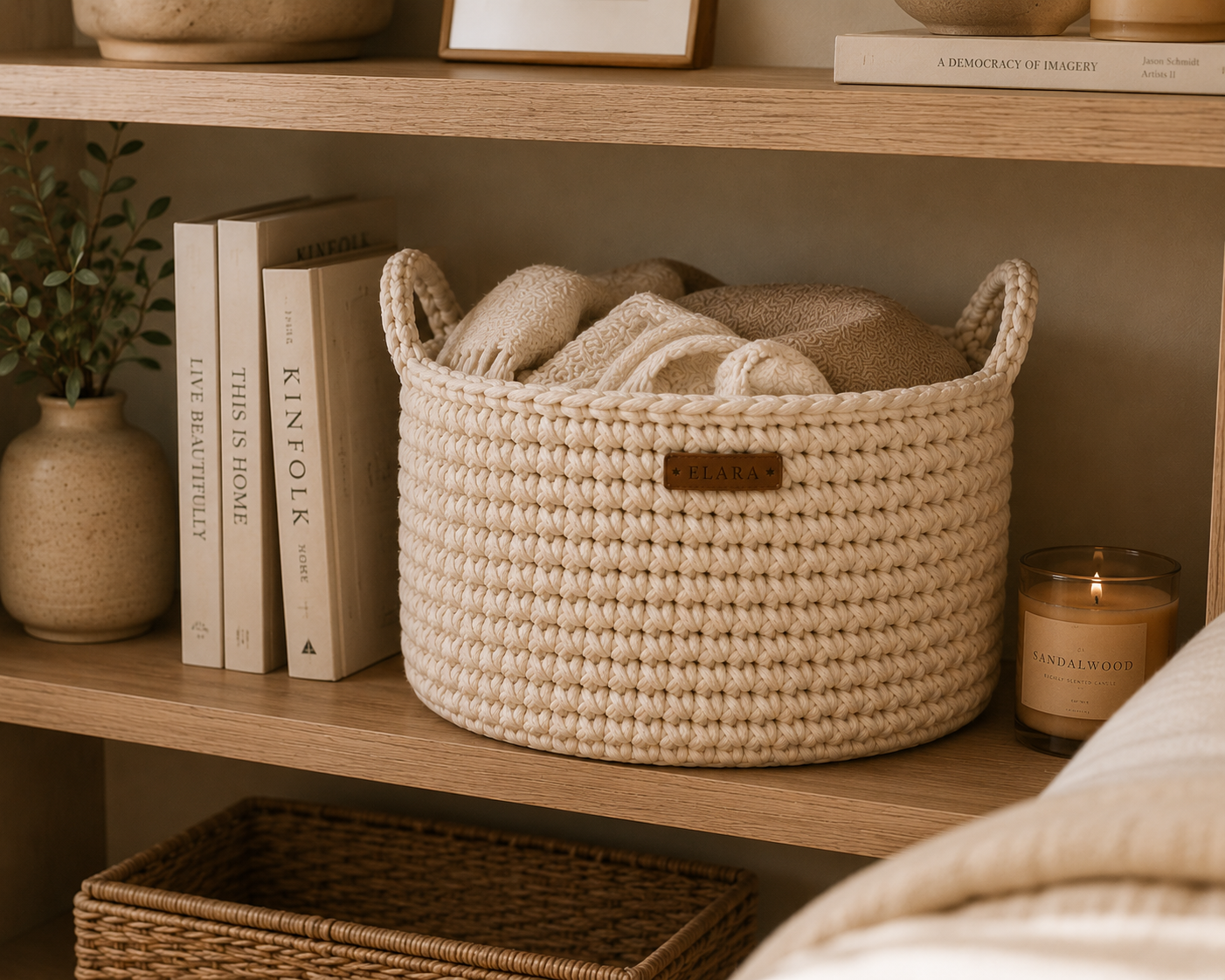ELARA Handmade Cozy Cream Storage Basket