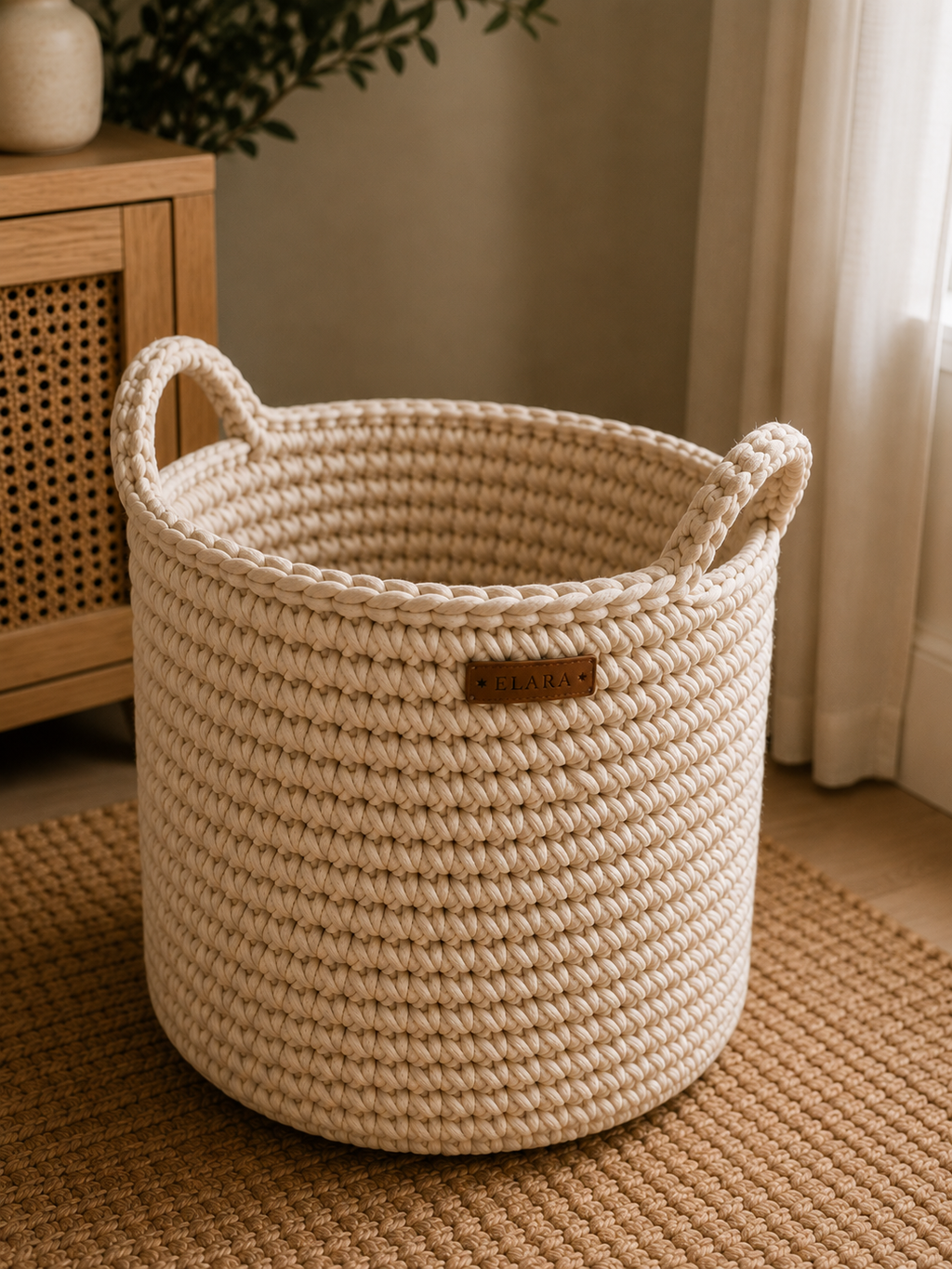ELARA Handmade Soft Oatmeal Laundry Basket
