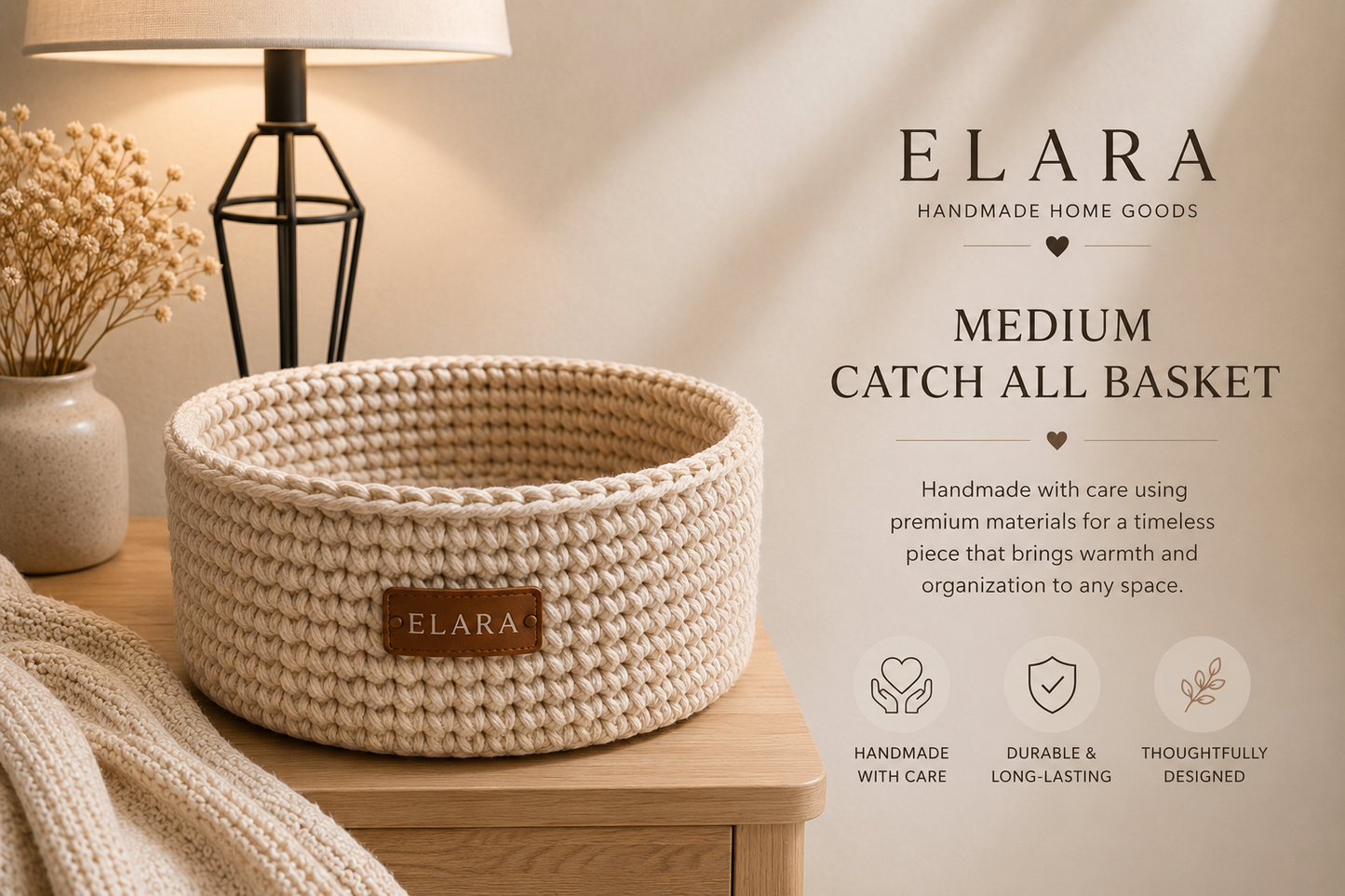 ELARA Handmade Oatmeal Medium Catch-All Basket