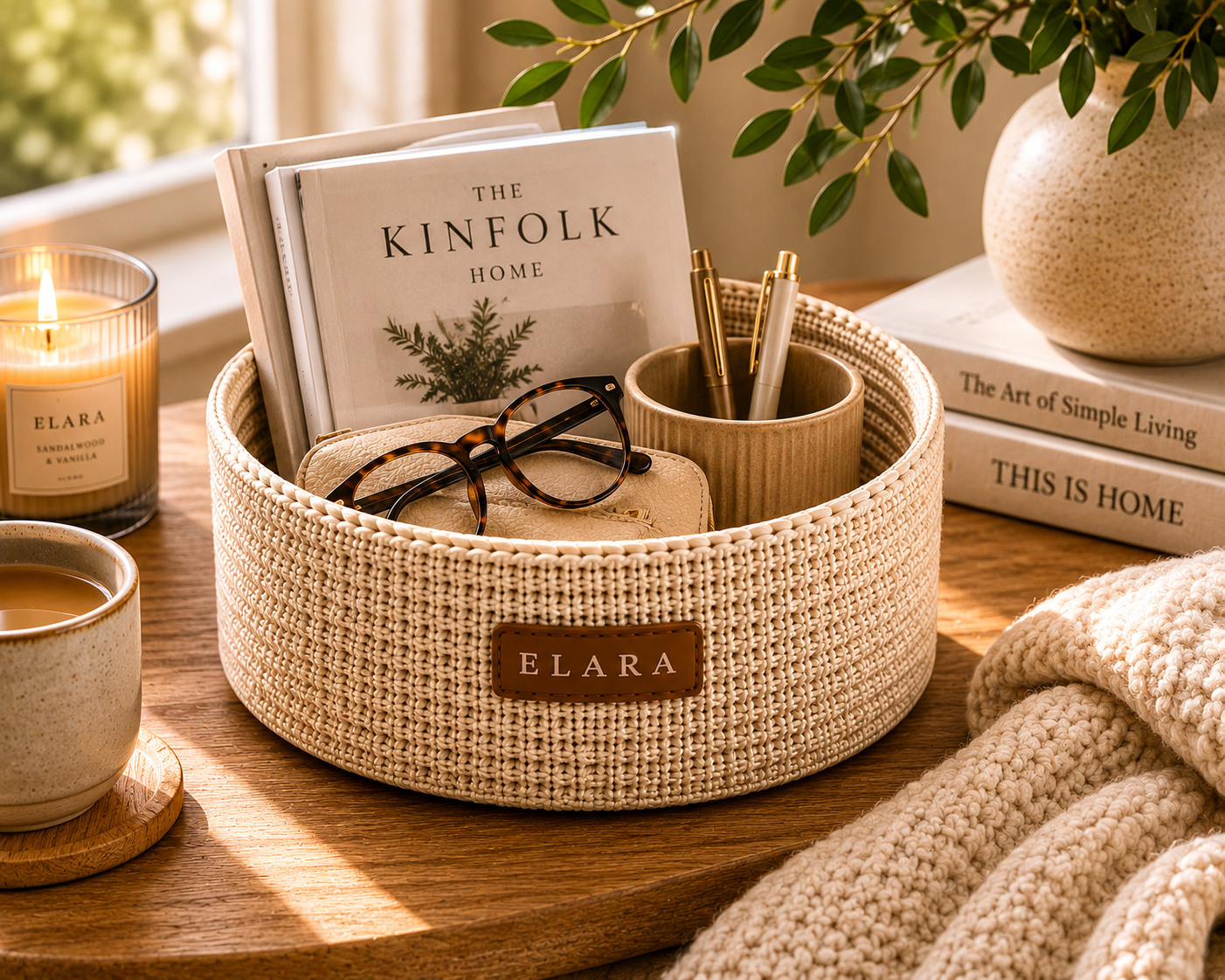 ELARA Coffee Table Catch-All Basket
