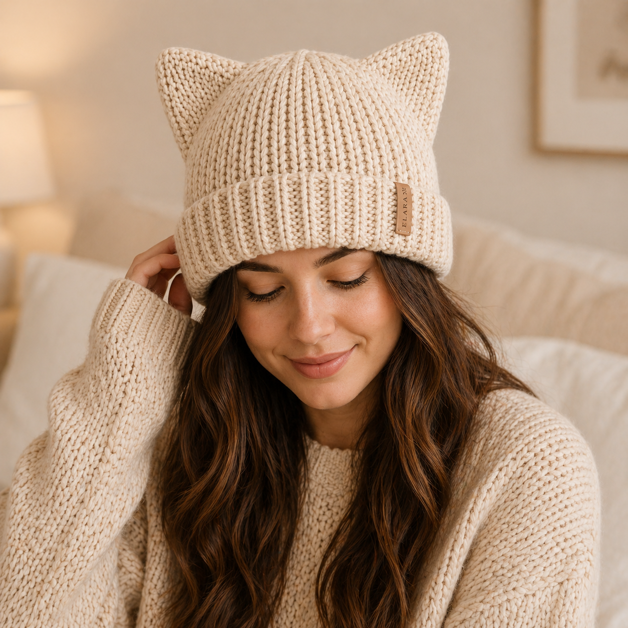 ELARA Handmade Cat Ear Beanie – Cozy Knit Winter Hat