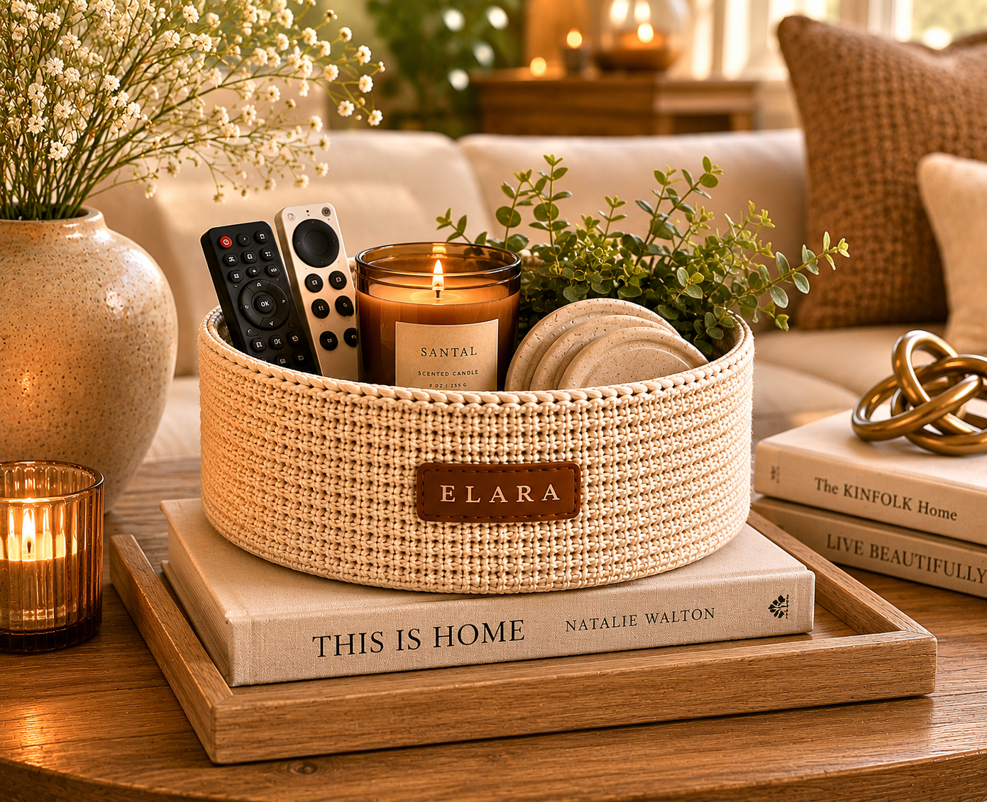ELARA Coffee Table Catch-All Basket