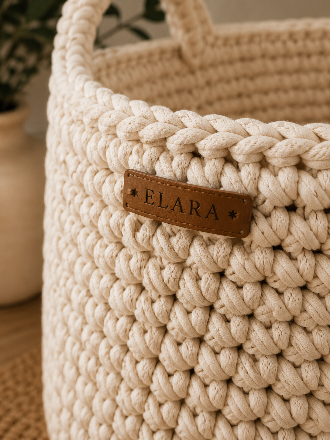 ELARA Handmade Soft Oatmeal Laundry Basket