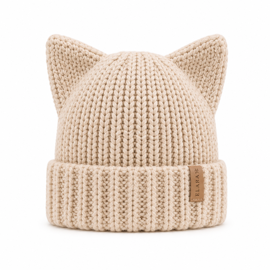 ELARA Handmade Cat Ear Beanie – Cozy Knit Winter Hat