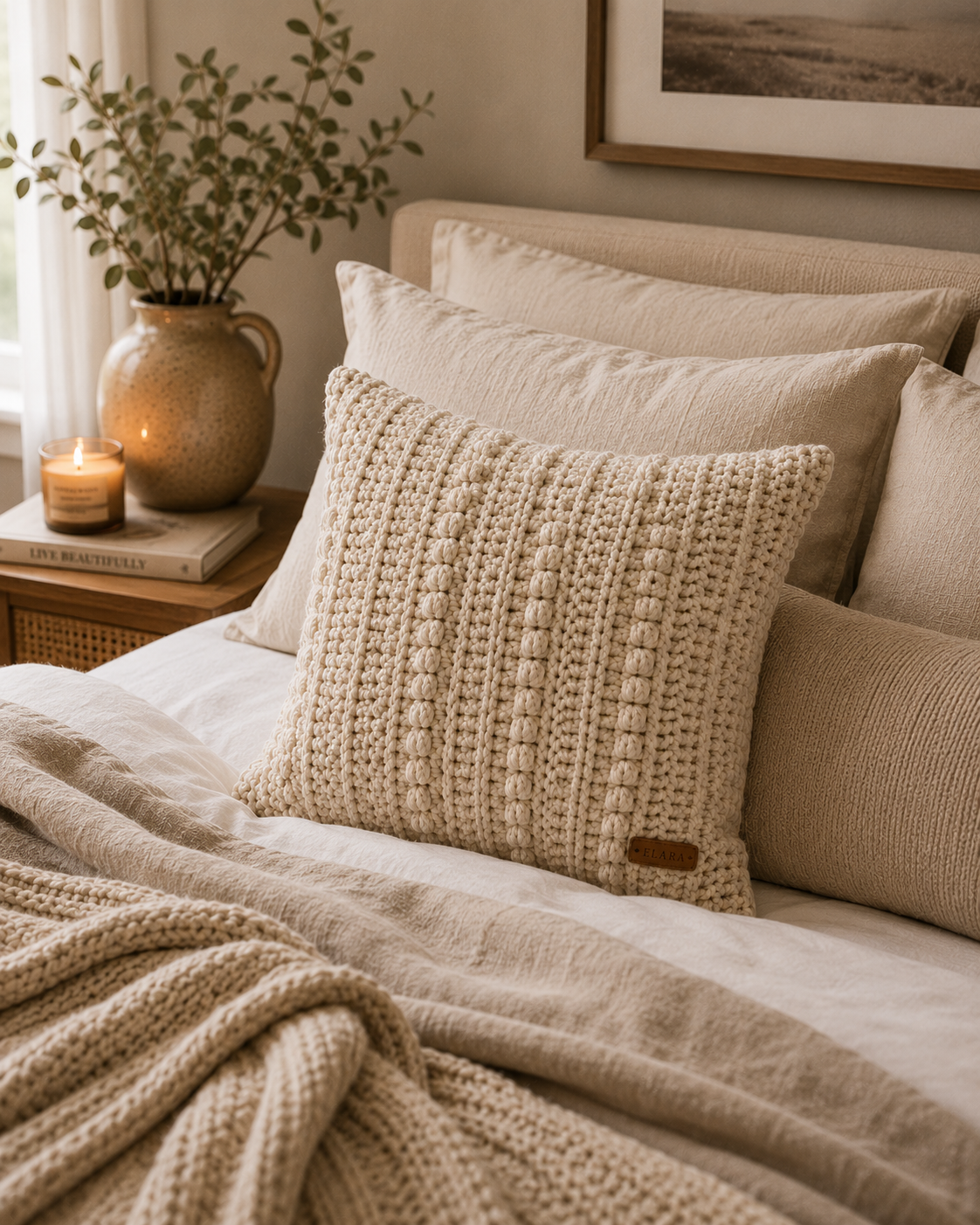ELARA Handmade Textured Throw Pillow Cover