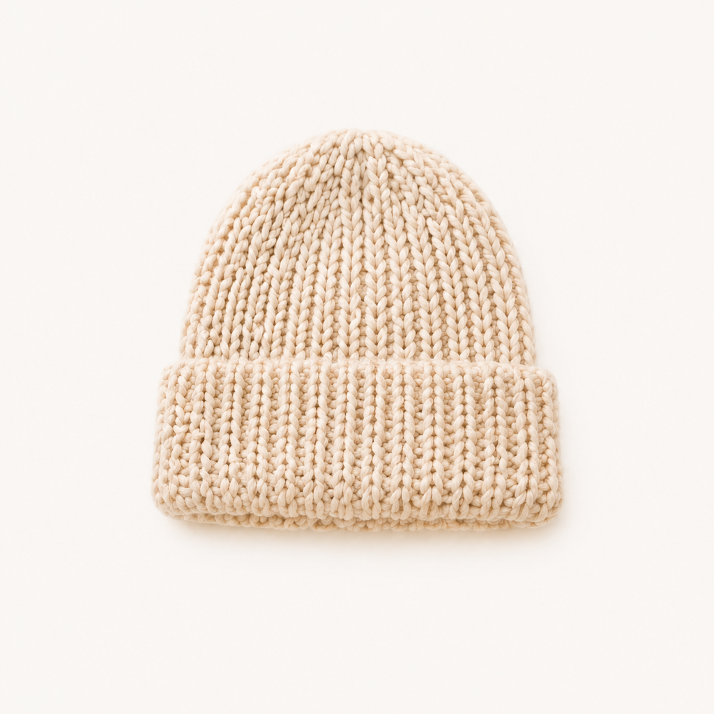 ELARA Handmade Chunky Knit Beanie – Soft Ivory Cozy Hat