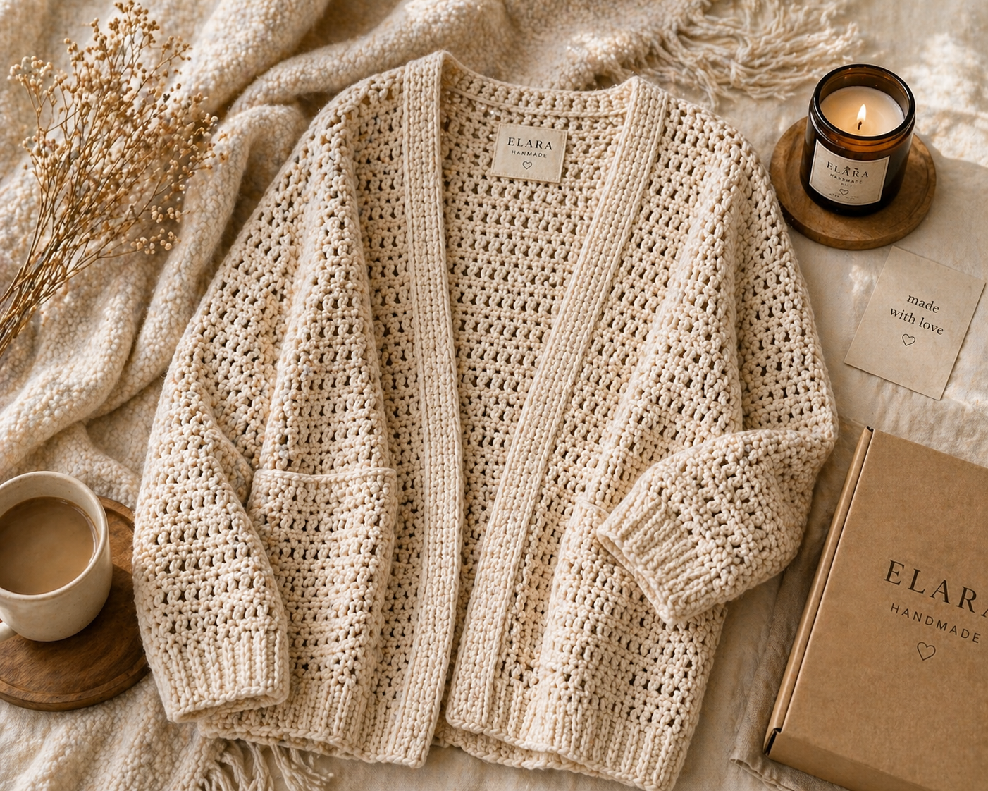 ELARA Handmade Crochet Cardigan – Cozy Lightweight Knit Layer