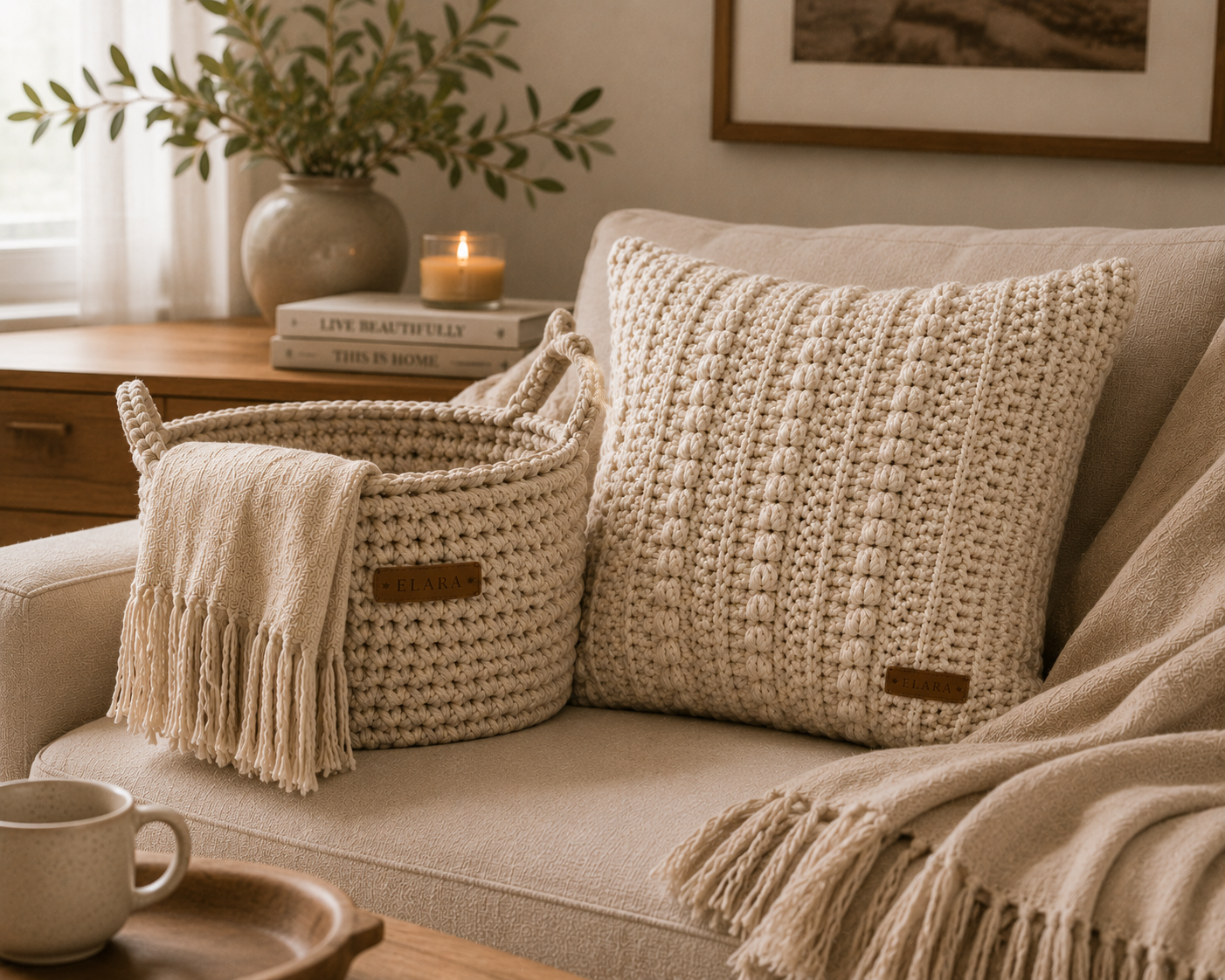 ELARA Handmade Textured Throw Pillow Cover