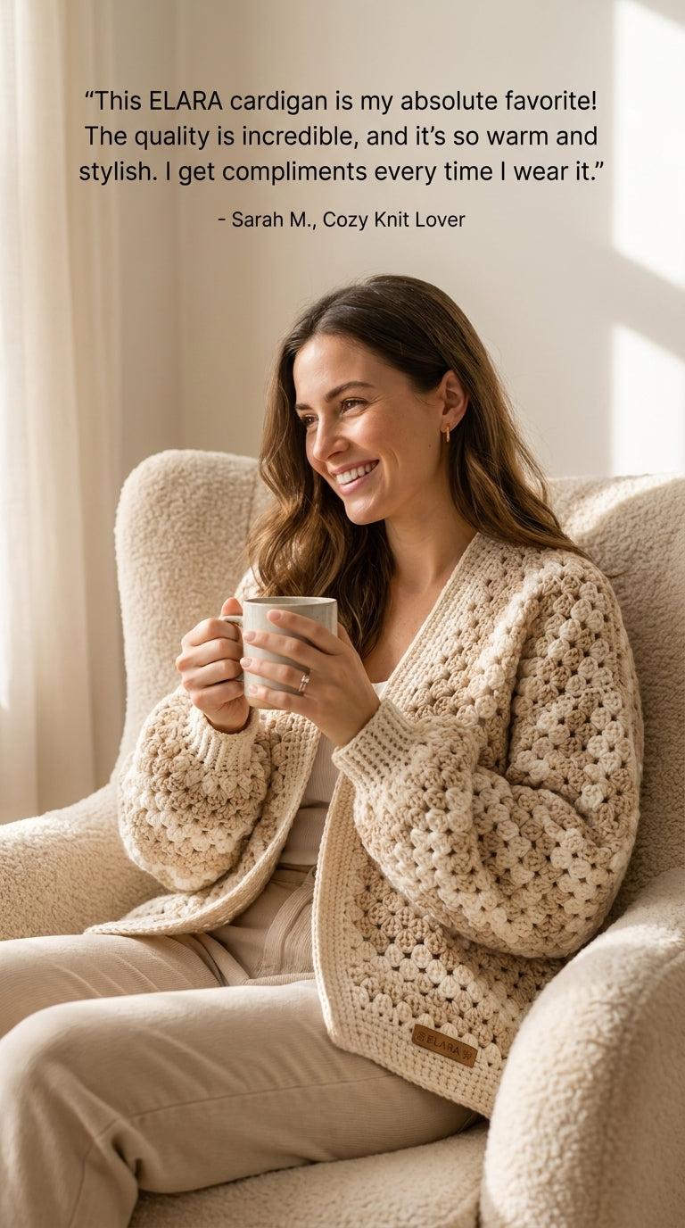 ELARA Handmade Hexagon Crochet Cardigan - Cozy Chunky Knit Layer