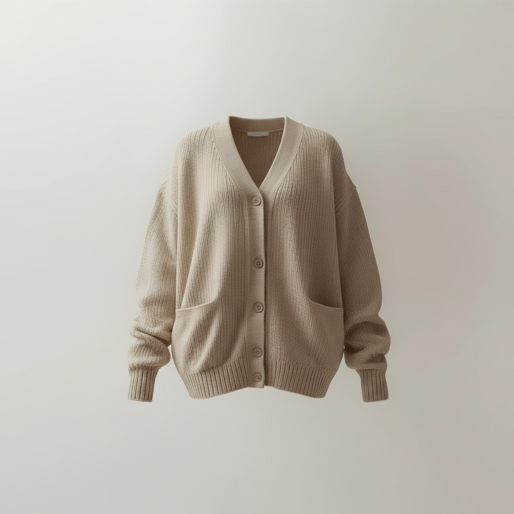 ELARA Cozy Knit Cardigan – Soft Neutral Button-Up Sweater