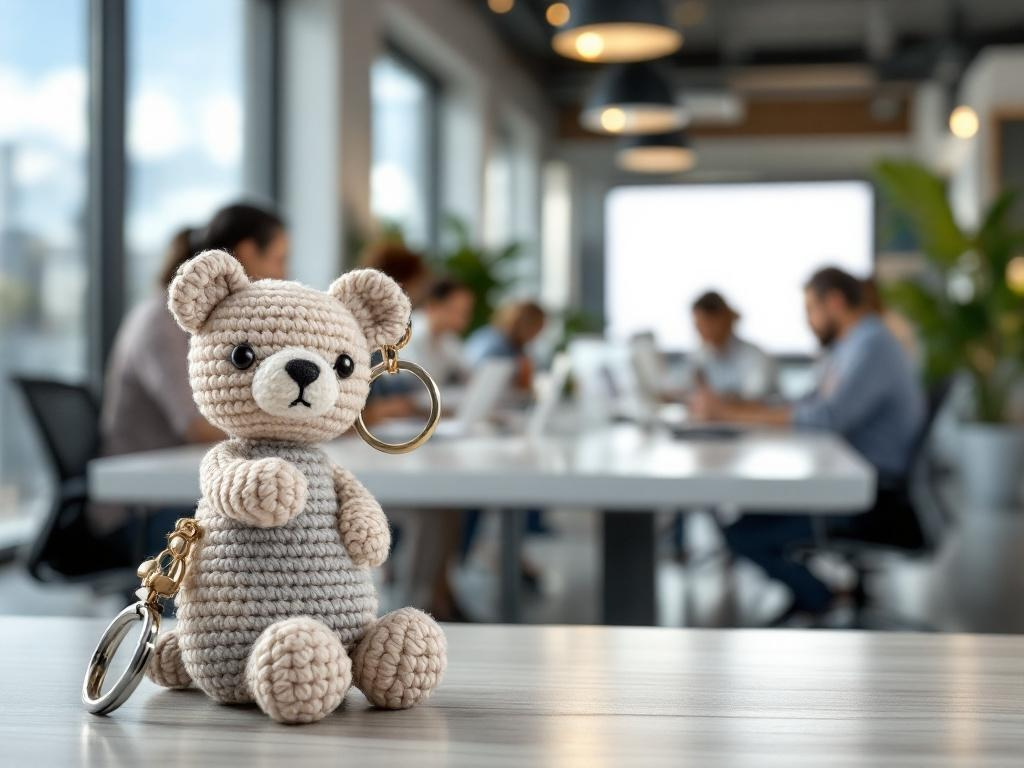 Handmade Crocheted Bear Keychain