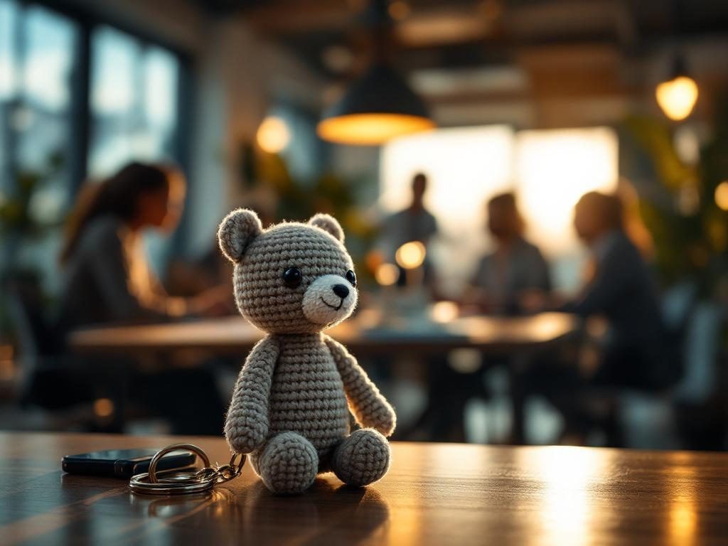 Handmade Crocheted Bear Keychain